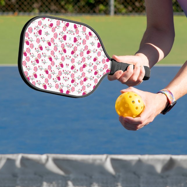 Red & Blush Pink Symmetrical Floral Garden Pattern Pickleball Paddle (Insitu)
