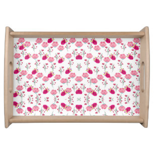 Red & Blush Pink Symmetrical Floral Garden Pattern Serving Tray