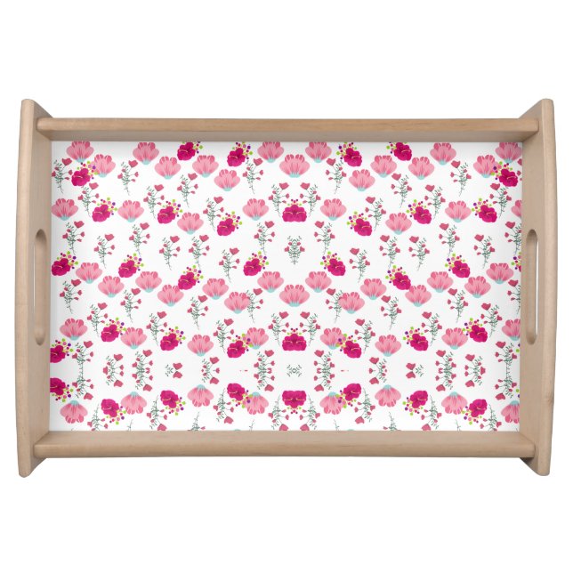 Red & Blush Pink Symmetrical Floral Garden Pattern Serving Tray (Front)