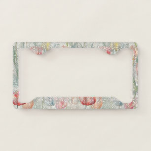 Red Blush Pink Tulip Flowers Sparkle License Plate Frame