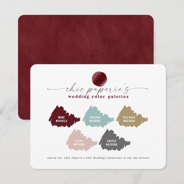 Red & Blush Pink Winter Wedding Color Palette Card (Front/Back)