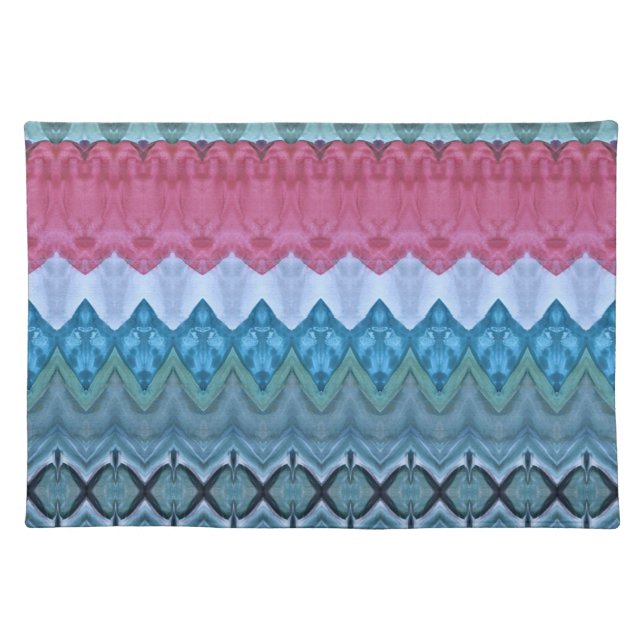 Red Blush Teal Blue Patterned Cloth Placemat (Front)