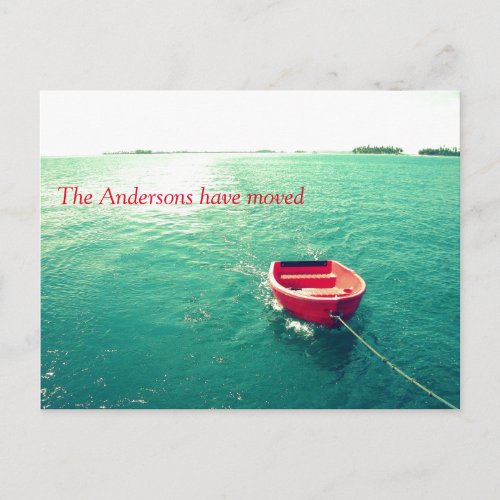 Red Boat in Lake Change of Address Announcement Postcard