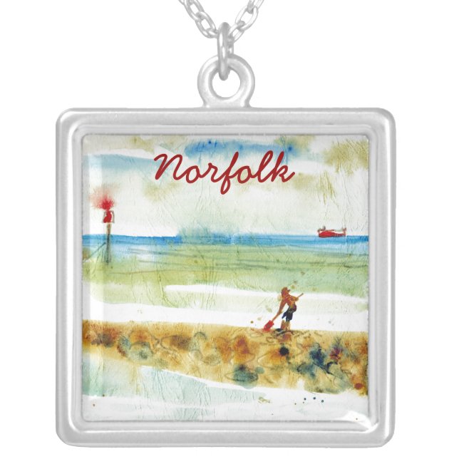 Red Boat in Mundesley, Norfolk Silver Plated Necklace (Front)