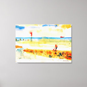 Red Boat in Norfolk bright watercolor art Canvas Print