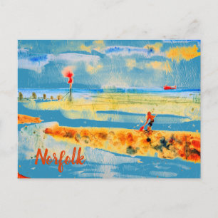 Red Boat on beach in Mundesley, Norfolk Postcard