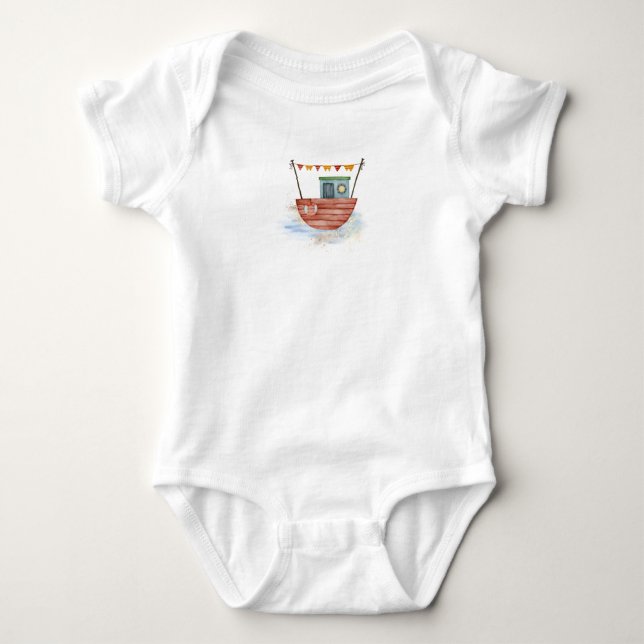 Red Boat on Ocean T-Shirt Baby Bodysuit (Front)