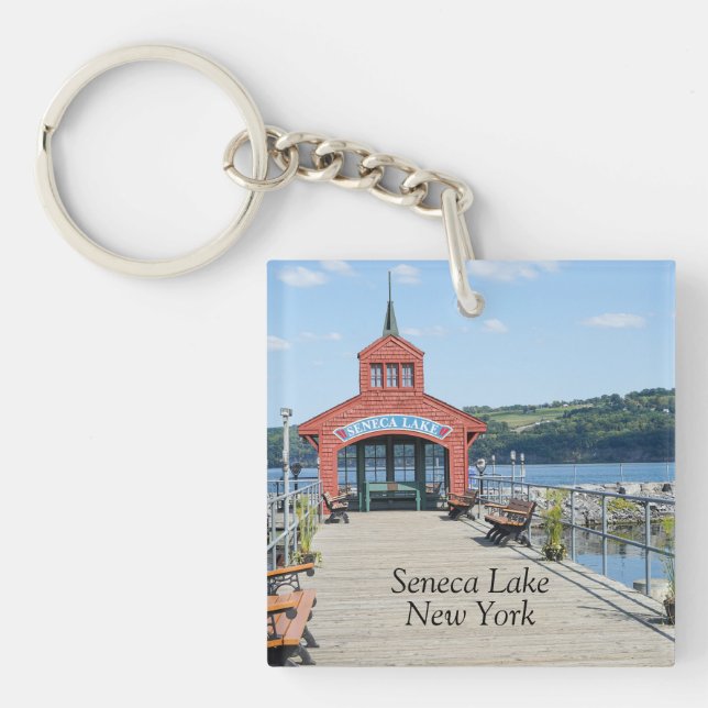 Red boathouse on Seneca Lake Keychain (Front)