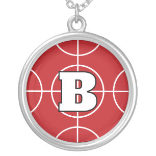 Red Bocce Ball custom monogram Silver Plated Necklace
