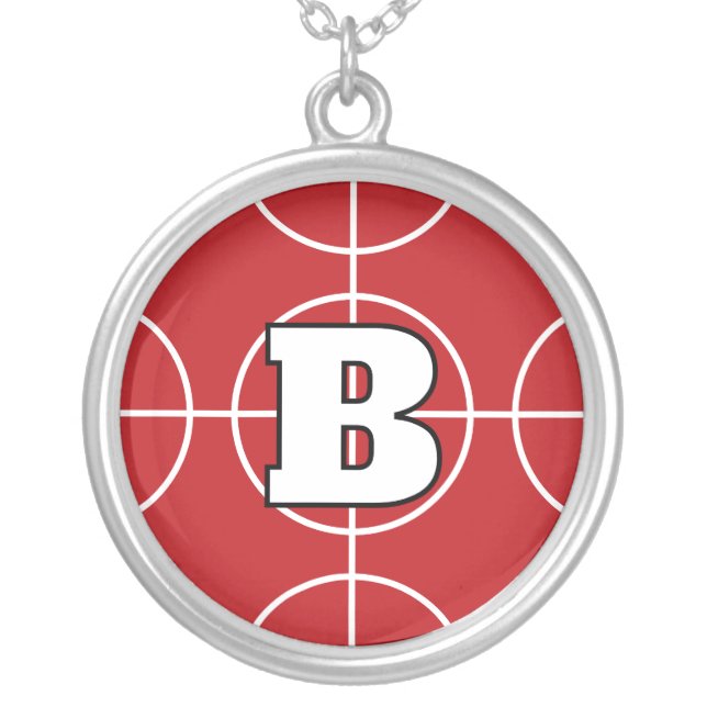 Red Bocce Ball custom monogram Silver Plated Necklace (Front)