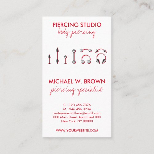 Red Body Jewelry Piercings Business Card