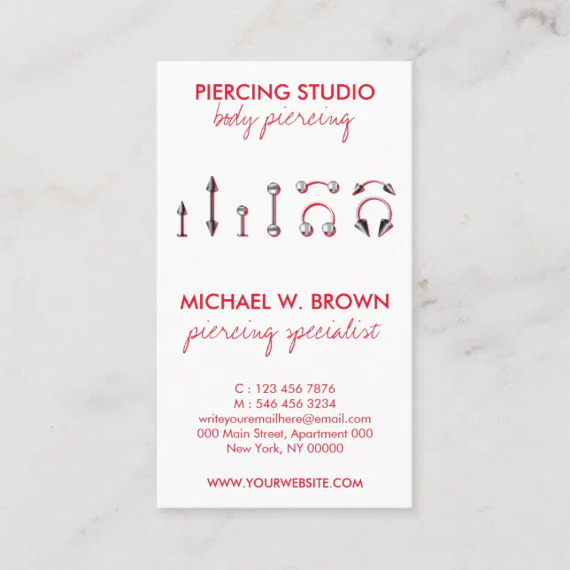 Red Body Jewelry Piercings Business Card | Zazzle
