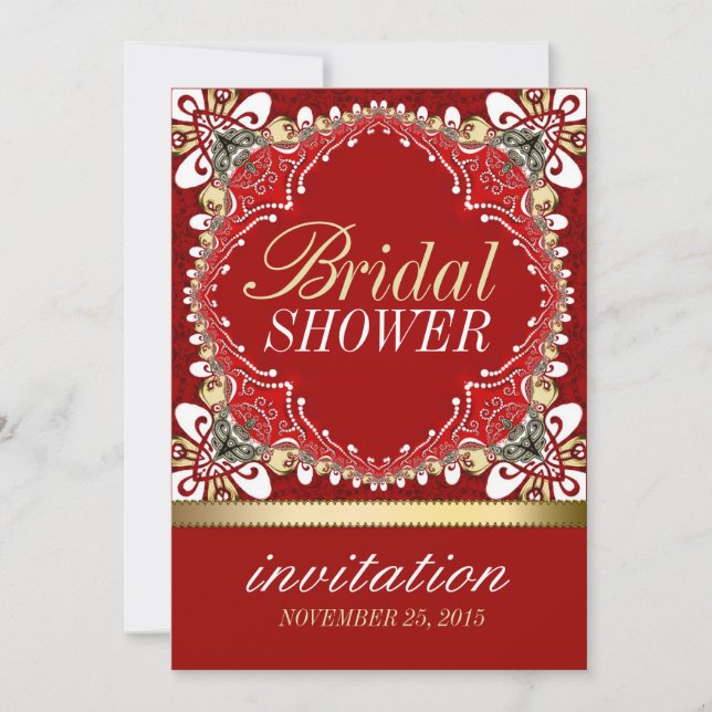 Red Bohemian Batik Bridal Shower Party Invitations (Front)