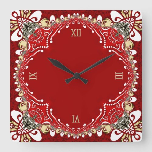 Red Bohemian Batik Wall Clock