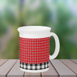 Red Boho Bandana Print    Beverage Pitcher<br><div class="desc">Fun design features a center red bandana pattern print with black and white plaid bottom border.</div>