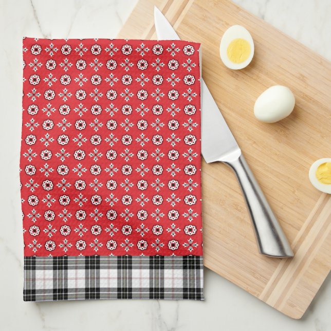 Red Boho Bandana Print  Kitchen Towel (Quarter Fold)