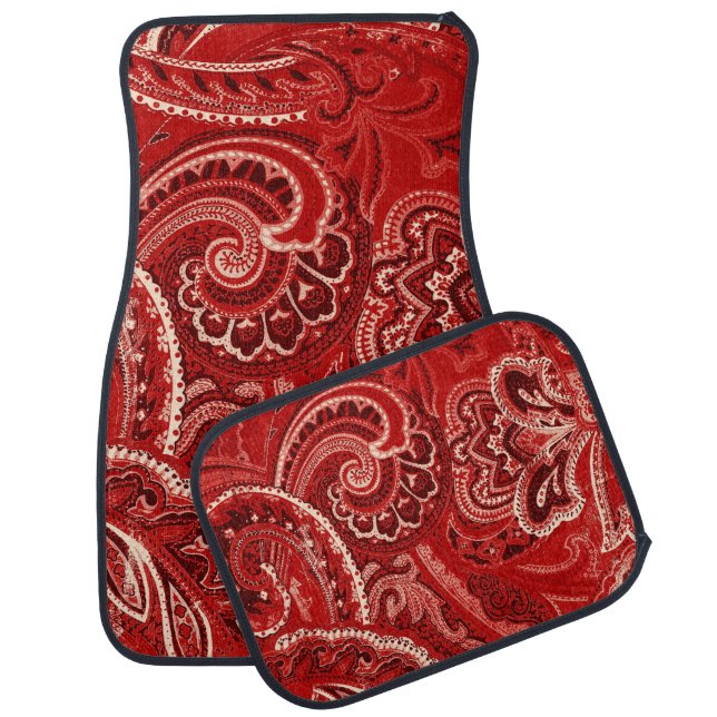 Red Boho Chic Retro Hippy Paisley Bandanna Car Mat (Set)