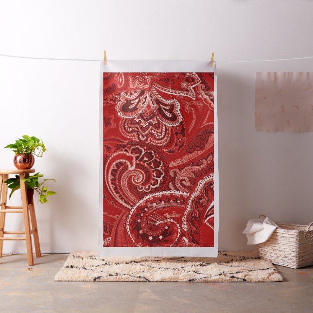 Red Boho Chic Retro Hippy Paisley Bandanna Fabric (In Situ)