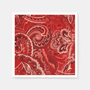 Red Boho Chic Retro Hippy Paisley Bandanna Paper Napkins
