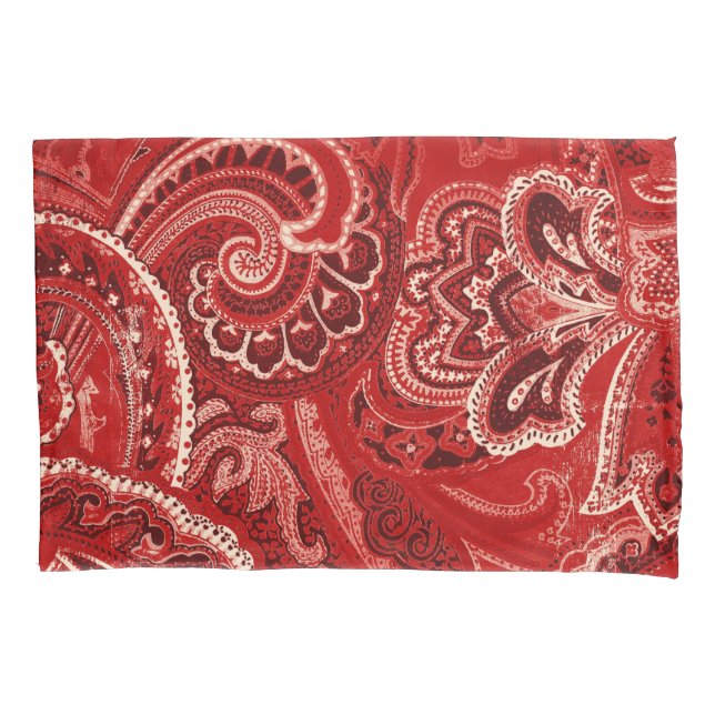 Red Boho Chic Retro Hippy Paisley Bandanna Pillow Case (Front)
