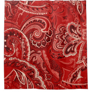 Red Boho Chic Retro Hippy Paisley Bandanna Shower Curtain
