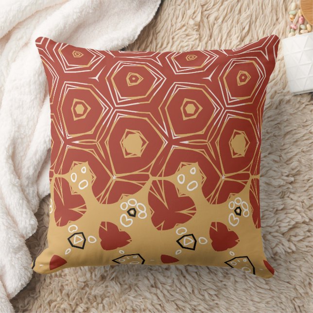 Red Boho Geometric Abstract 2 Throw Pillow (Blanket)