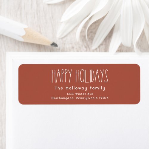 Red Boho Happy Holidays Return Address Envelope Label