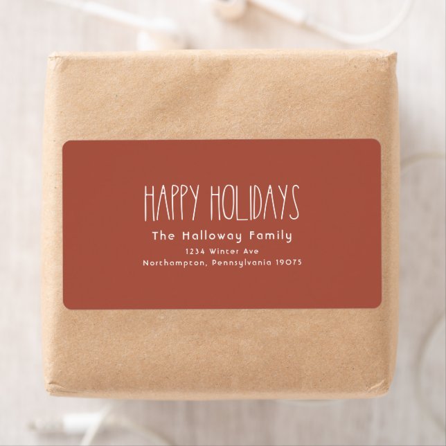 Red Boho Happy Holidays Return Address Package Label (Insitu)