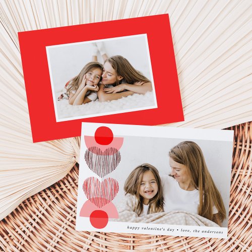 Red Boho Hearts Photo Valentines Day Holiday Card