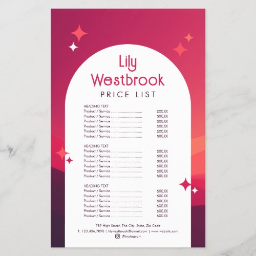 Red Boho Modern Retro Groovy Price List Flyer