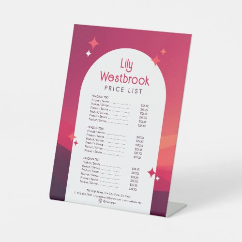 Red Boho Modern Retro Groovy Price List Pedestal Sign