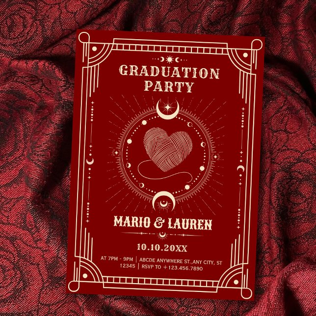 Red boho moon Graduation  Invitation (Creator Uploaded)