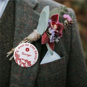 Red Boho Peacock Asian Wedding Father Of The Bride Pinback Button