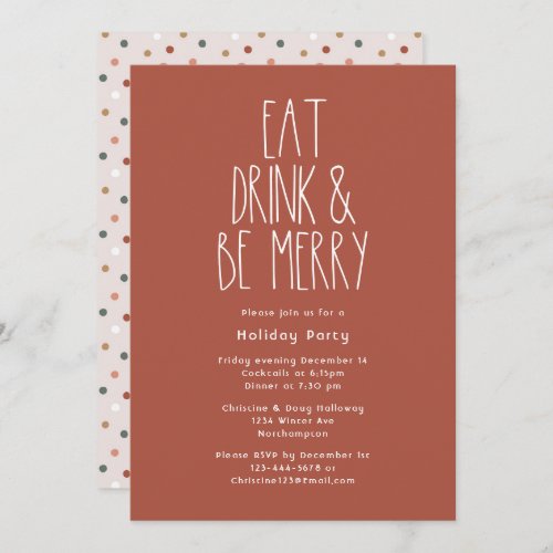 Red Boho Polka Dot Christmas Eat Drink Be Merry Invitation