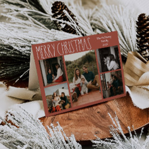 Red Boho Polka Dot Christmas Folded Five-Photo Holiday Card