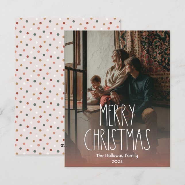 Red Boho Polka Dot Christmas Full Vertical Photo Holiday Card (Front/Back)