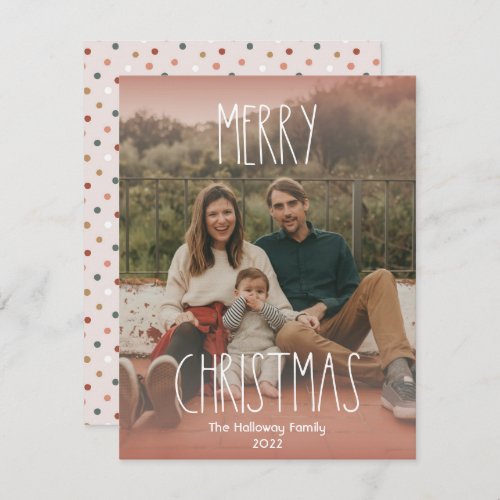 Red Boho Polka Dot Christmas Gradient Full Photo Holiday Card