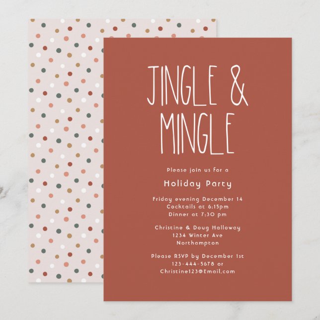 Red Boho Polka Dot Christmas Jingle and Mingle Invitation (Front/Back)
