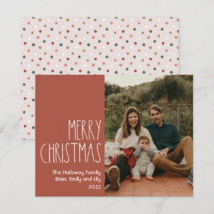 Red Boho Polka Dot Christmas Single Photo Holiday Card