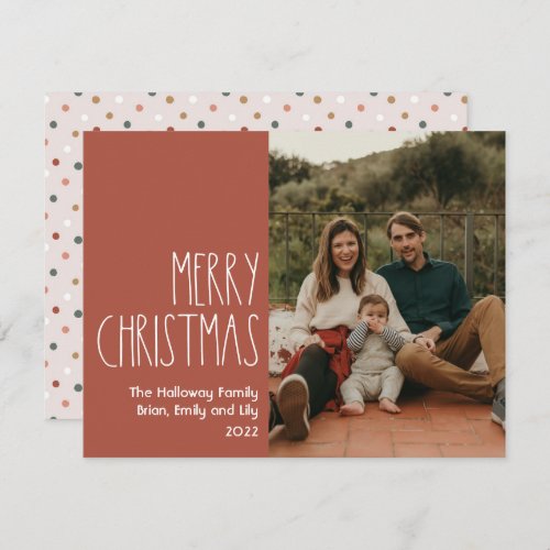 Red Boho Polka Dot Christmas Single Photo Holiday Card