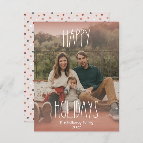 Red Boho Polka Dot Gradient Full Photo Holiday Card