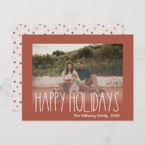 Red Boho Polka Dot Happy Holidays Faded Photo Holiday Card