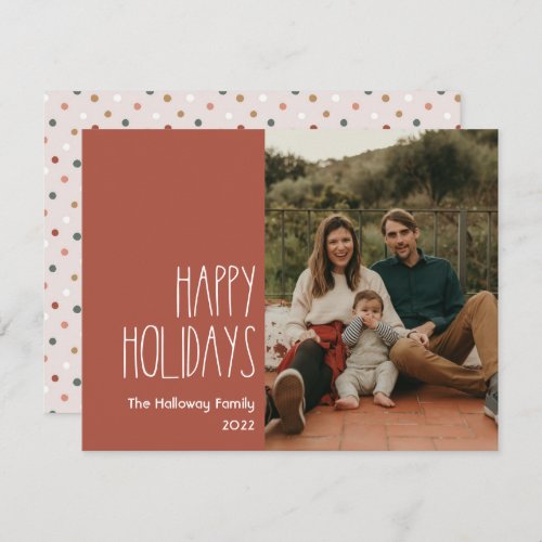 Red Boho Polka Dot Happy Holidays Single Photo Holiday Card