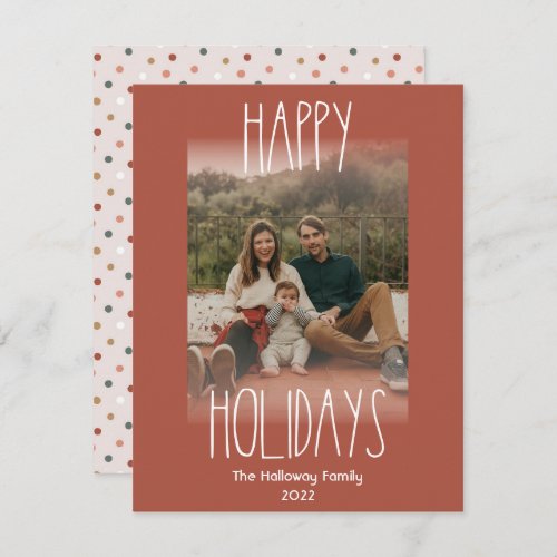 Red Boho Polka Dot Vertical Faded Photo Holiday Card