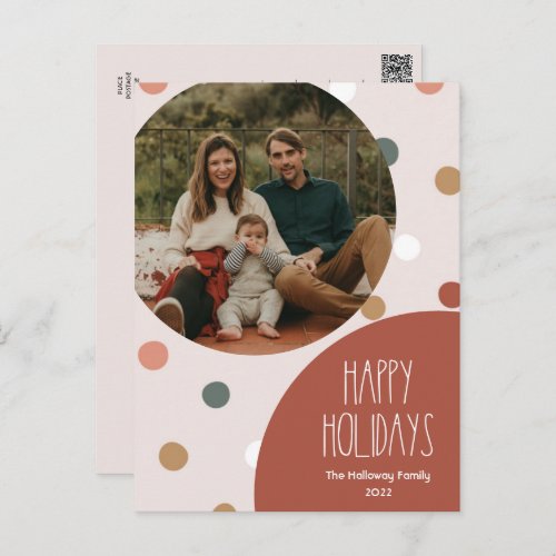 Red Boho Polka Dot Vertical Single Photo Holiday Postcard