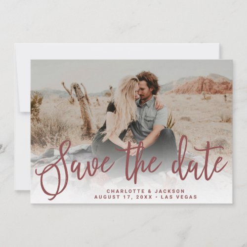 Red boho script wedding save the date photo