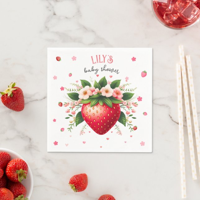 red boho Strawberry Baby Shower | Berry Sweet Napkins (Insitu)