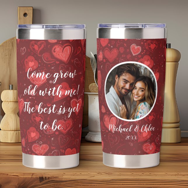 Red Boho Valentine's Day Keepsake Photo Insulated Tumbler (Creator Uploaded)