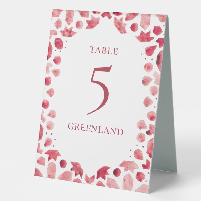 Red Boho Watercolor Tile Table Tent (Front)