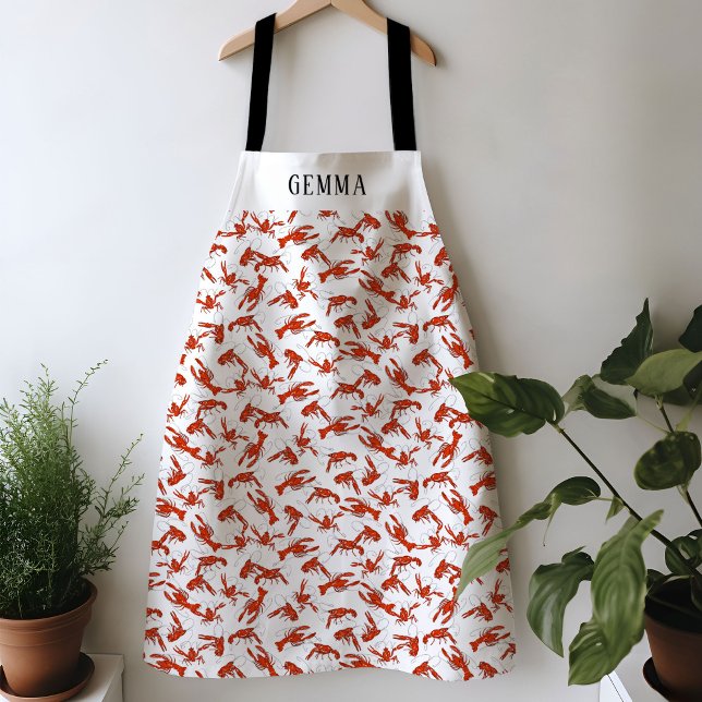 Red Boiled Crawfish Personalized Name Apron (Red boiled crawfish pattern personalized name apron.)
